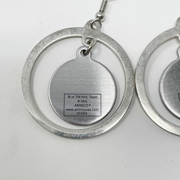 NHL Chicago Blackhawks Hockey Logo Hoop Earrings Silver Tone Drop Earrings - Picture 5 of 5